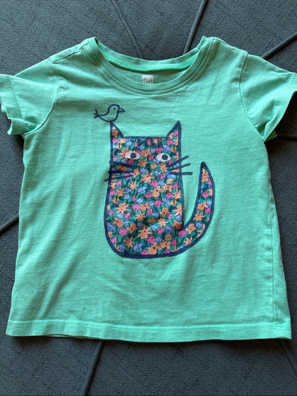 Tea Collection Mint Green Floral Cat Short Sleeve Tee